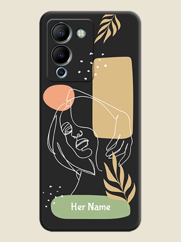 Custom Custom Text With Line Art Of Women & Leaves Design On Space Black Personalized Soft Matte Phone Covers -Infinix Note 12 Turbo - alternate view