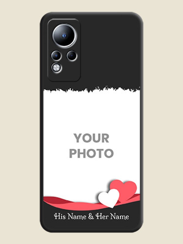 Custom Pin Color Love Shaped Ribbon Design with Text on Space Black Custom Soft Matte Phone Back Cover - Infinix Note 12 - alternate view