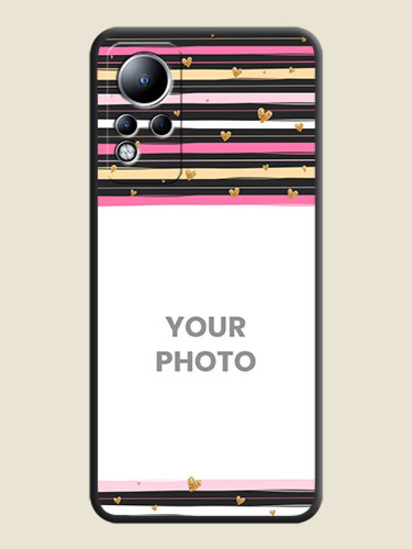 Custom Multicolor Lines and Golden Love Symbols Design on Photo on Space Black Soft Matte Mobile Cover - Infinix Note 12 - alternate view