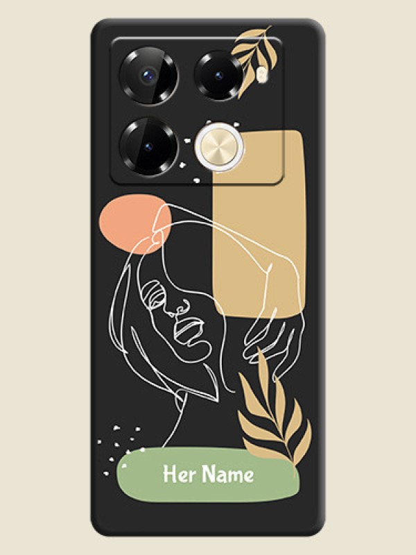 Custom Custom Text With Line Art Of Women & Leaves Design On Space Black Custom Soft Matte Mobile Back Cover - Infinix Note 40 Pro 5G - alternate view