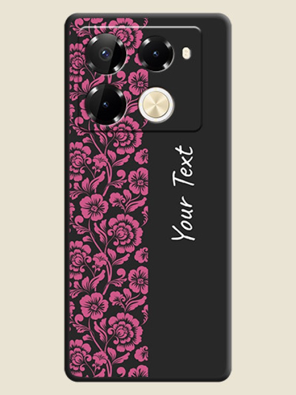 Custom Pink Floral Pattern Design With Custom Text On Space Black Custom Soft Matte Mobile Back Cover - Infinix Note 40 Pro 5G - alternate view