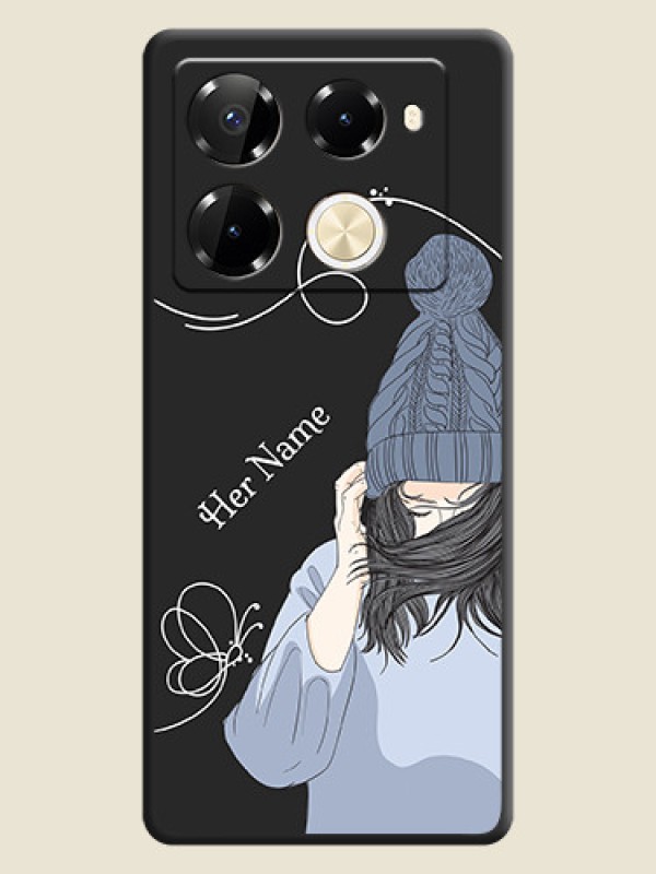 Custom Girl With Blue Winter Outfiit Custom Text Design On Space Black Custom Soft Matte Mobile Back Cover - Infinix Note 40 Pro 5G - alternate view