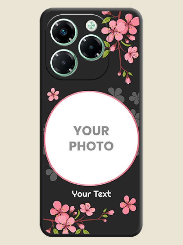 Custom Round Image with Pink Color Floral Design on Photo On Space Black Custom Soft Matte Mobile Back Cover - Infinix Note 40X 5G - alternate view