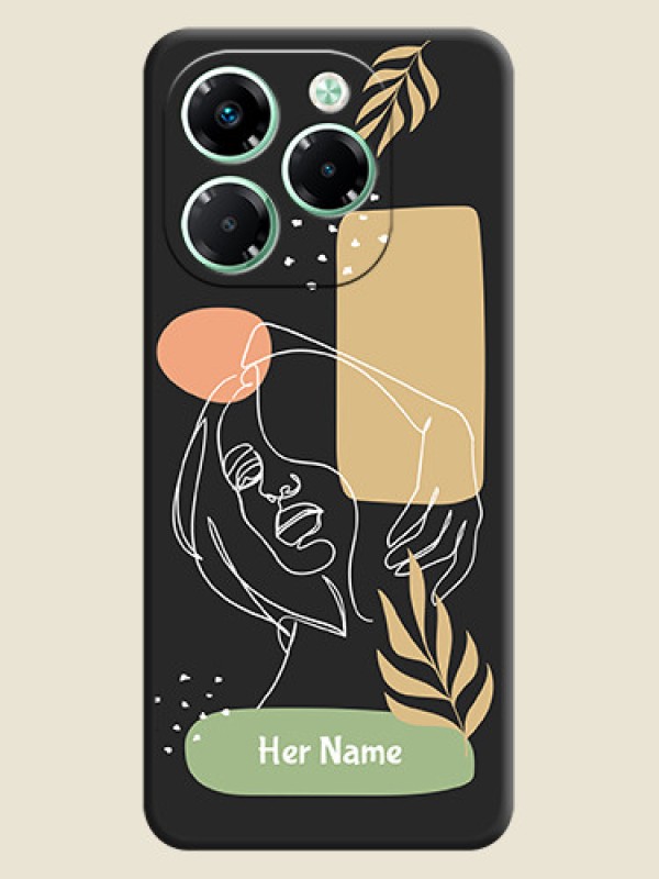 Custom Custom Text With Line Art Of Women & Leaves Design On Space Black Custom Soft Matte Mobile Back Cover - Infinix Note 40X 5G - alternate view