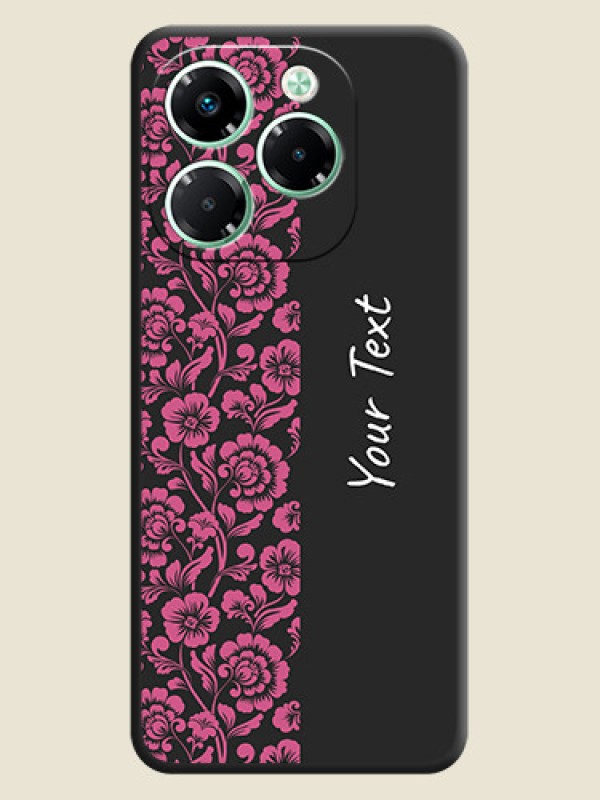 Custom Pink Floral Pattern Design With Custom Text On Space Black Custom Soft Matte Mobile Back Cover - Infinix Note 40X 5G - alternate view