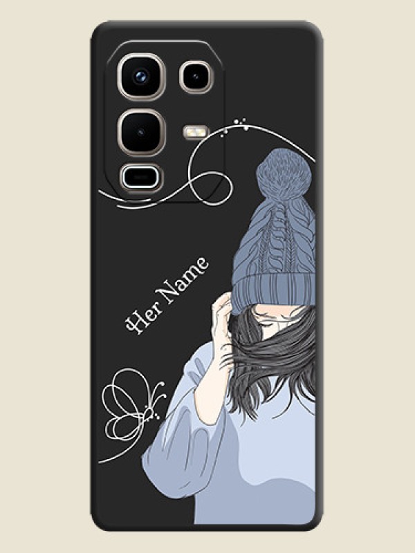 Custom Girl With Blue Winter Outfiit Custom Text Design On Space Black Custom Soft Matte Mobile Back Cover - Infinix Note 50s 5G - alternate view