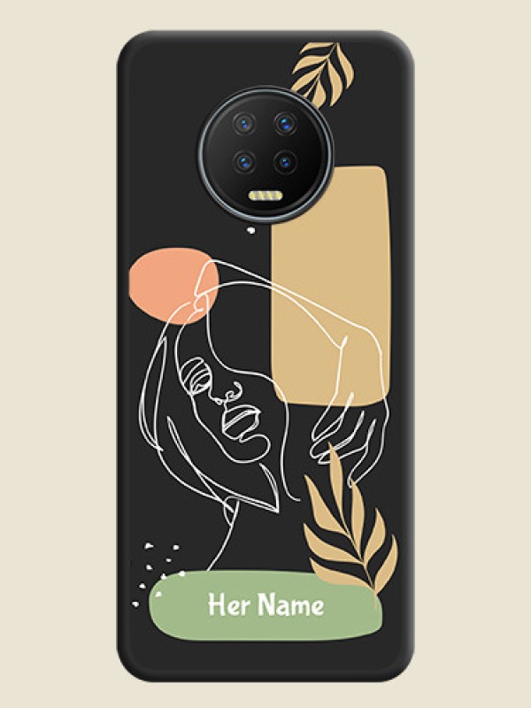 Custom Custom Text With Line Art Of Women & Leaves Design On Space Black Personalized Soft Matte Phone Covers -Infinix Note 7 - alternate view