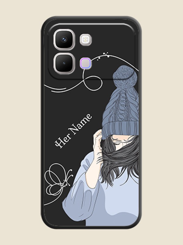 Custom Girl With Blue Winter Outfiit Custom Text Design On Space Black Custom Soft Matte Mobile Back Cover - Infinix Note Edge 5G - alternate view