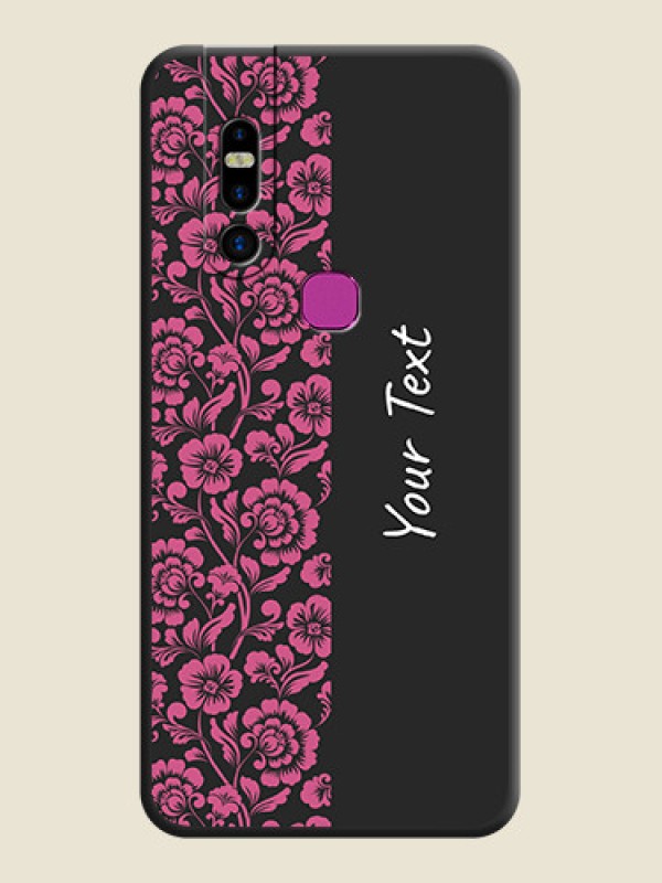 Custom Pink Floral Pattern Design With Custom Text On Space Black Personalized Soft Matte Phone Covers - Infinix S5 Pro - alternate view