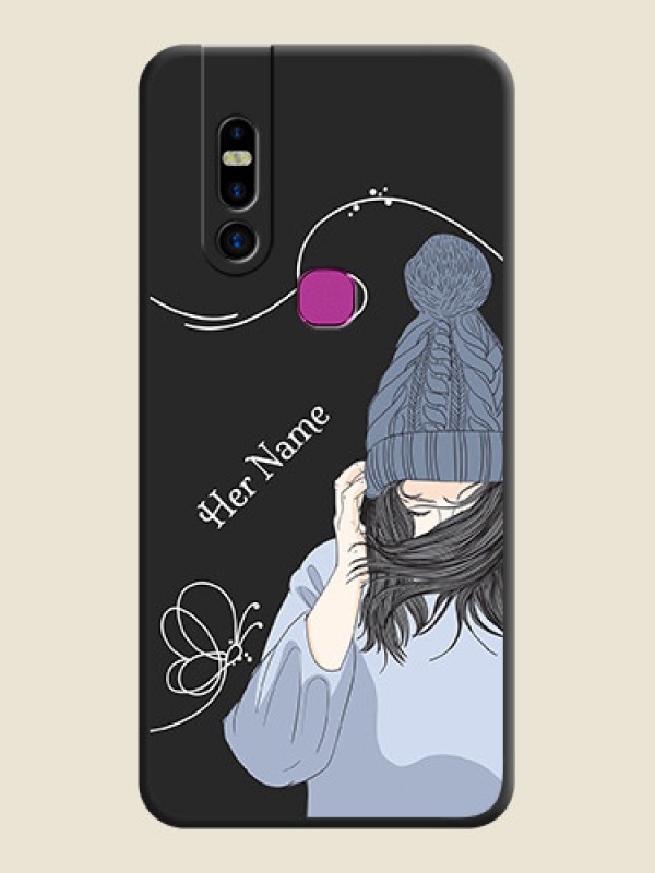 Custom Girl With Blue Winter Outfiit Custom Text Design On Space Black Personalized Soft Matte Phone Covers - Infinix S5 Pro - alternate view