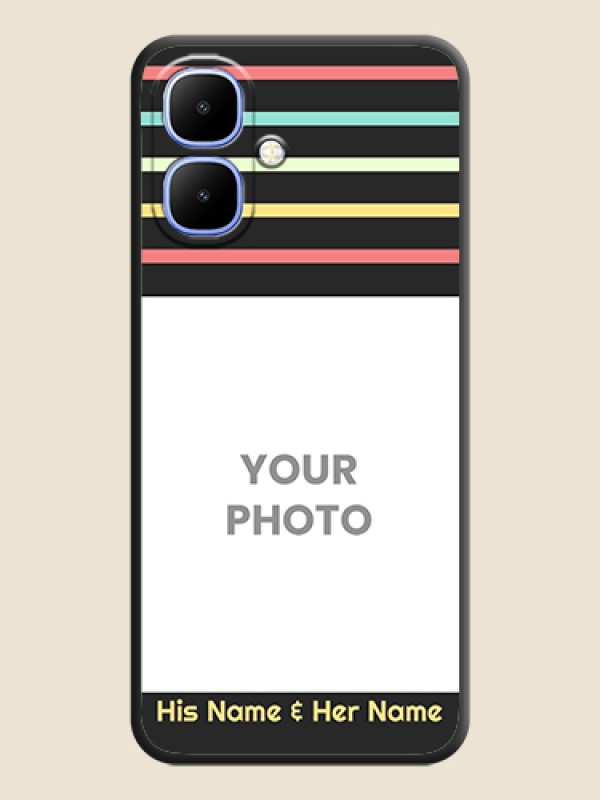 Custom Color Stripes with Photo and Text on Photo On Space Black Custom Soft Matte Mobile Back Cover - Infinix Smart 10 - alternate view