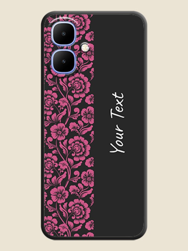 Custom Pink Floral Pattern Design With Custom Text On Space Black Custom Soft Matte Mobile Back Cover - Infinix Smart 10 - alternate view