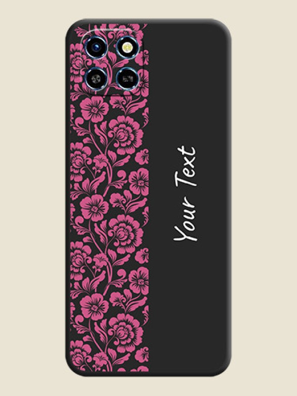 Custom Pink Floral Pattern Design With Custom Text On Space Black Personalized Soft Matte Phone Covers - Infinix Smart 6 HD - alternate view