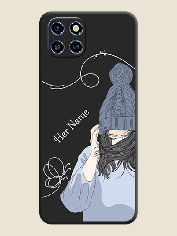 Custom Girl With Blue Winter Outfiit Custom Text Design On Space Black Personalized Soft Matte Phone Covers - Infinix Smart 6 HD - alternate view