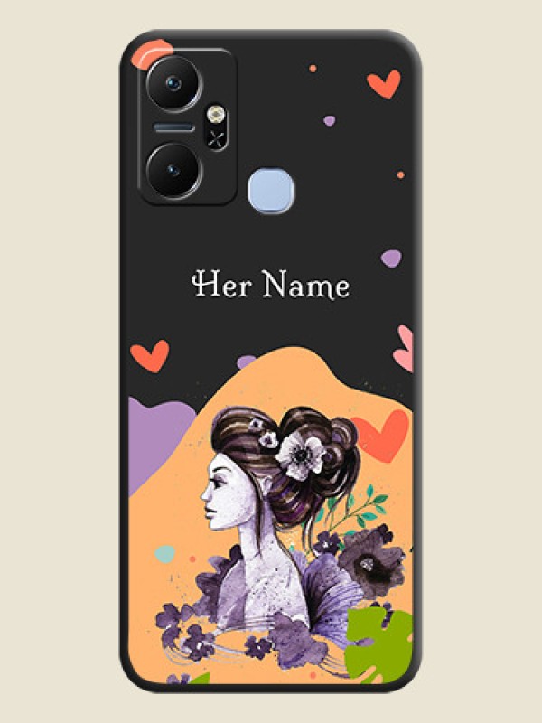Custom Namecase For Her With Fancy Lady Image On Space Black Personalized Soft Matte Phone Covers - Infinix Smart 6 Plus - alternate view