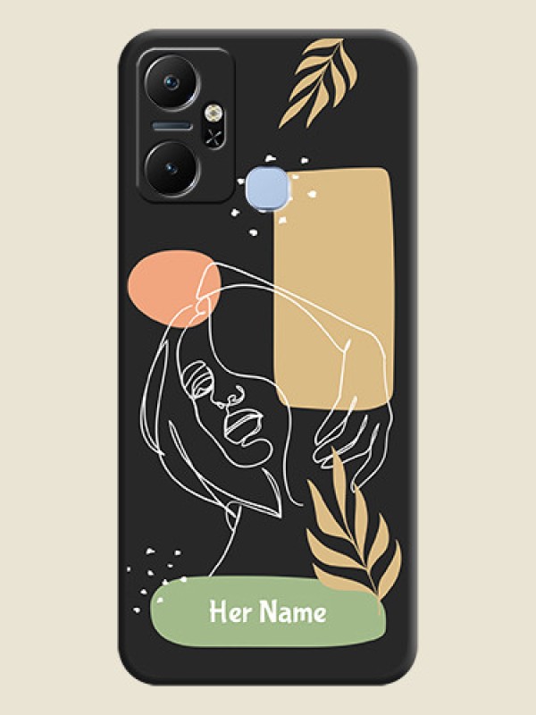 Custom Custom Text With Line Art Of Women & Leaves Design On Space Black Personalized Soft Matte Phone Covers - Infinix Smart 6 Plus - alternate view