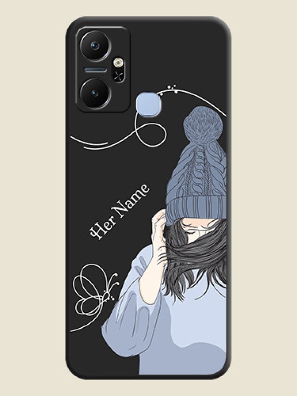Custom Girl With Blue Winter Outfiit Custom Text Design On Space Black Personalized Soft Matte Phone Covers - Infinix Smart 6 Plus - alternate view