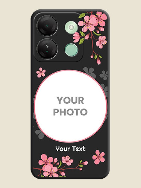 Custom Round Image with Pink Color Floral Design - Photo on Space Black Soft Matte Back Cover - Infinix Smart 7 Hd - alternate view