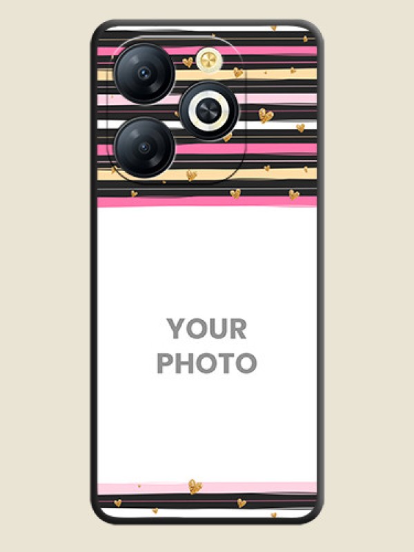 Custom Multicolor Lines and Golden Love Symbols Design on Photo On Space Black Custom Soft Matte Mobile Back Cover - Smart 8 HD - alternate view