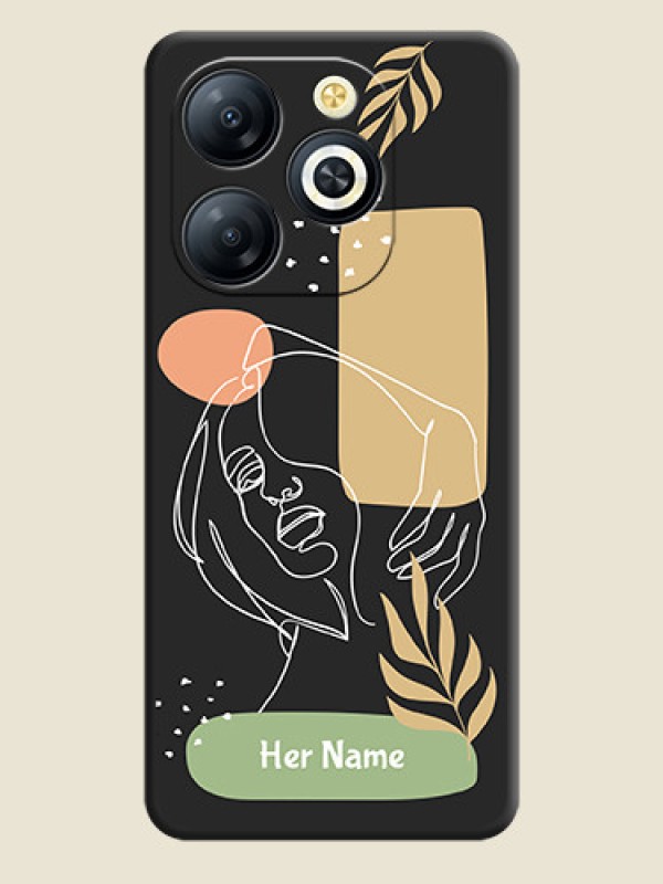 Custom Custom Text With Line Art Of Women & Leaves Design On Space Black Custom Soft Matte Mobile Back Cover - Smart 8 HD - alternate view