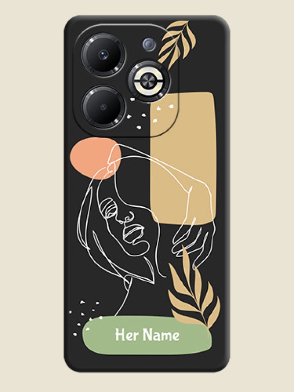 Custom Custom Text With Line Art Of Women & Leaves Design On Space Black Custom Soft Matte Mobile Back Cover - Infinix Smart 8 Plus - alternate view