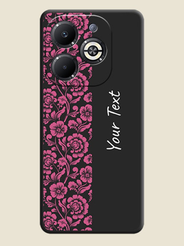 Custom Pink Floral Pattern Design With Custom Text On Space Black Custom Soft Matte Mobile Back Cover - Infinix Smart 8 Plus - alternate view
