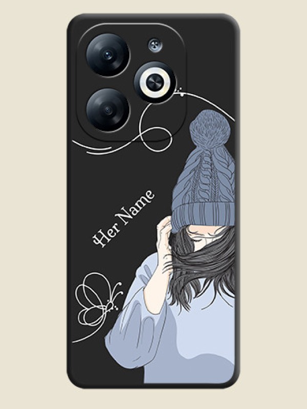 Custom Girl With Blue Winter Outfiit Custom Text Design On Space Black Personalized Soft Matte Phone Covers - Infinix Smart 8 - alternate view