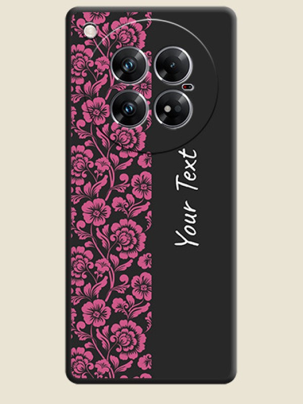 Custom Pink Floral Pattern Design With Custom Text On Space Black Custom Soft Matte Mobile Back Cover - Infinix Zero 40 5G - alternate view