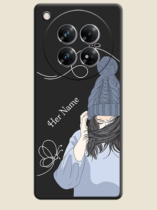 Custom Girl With Blue Winter Outfiit Custom Text Design On Space Black Custom Soft Matte Mobile Back Cover - Infinix Zero 40 5G - alternate view