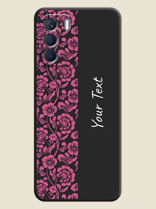 Custom Pink Floral Pattern Design With Custom Text On Space Black Custom Soft Matte Mobile Back Cover - Infinix Zero 5G 2023 - alternate view