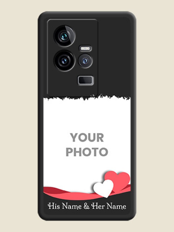 Custom Pin Color Love Shaped Ribbon Design with Text on Space Black Custom Soft Matte Phone Back Cover - iQOO 11 5G - alternate view