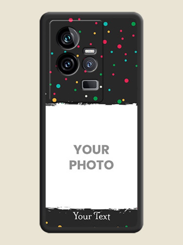 Custom Multicolor Dotted Pattern with Text on Space Black Custom Soft Matte Phone Back Cover - iQOO 11 5G - alternate view