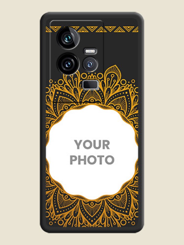 Custom Round Image with Floral Design on Photo on Space Black Soft Matte Mobile Cover - iQOO 11 5G - alternate view