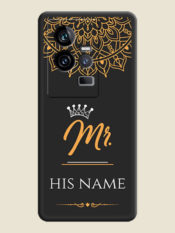 Custom Mr Name with Floral Design  on Personalised Space Black Soft Matte Cases - iQOO 11 5G - alternate view