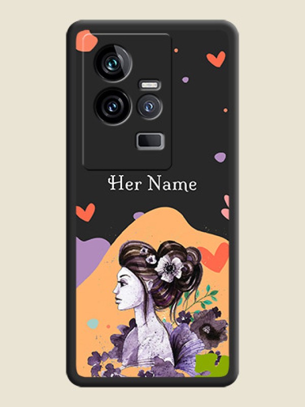 Custom Namecase For Her With Fancy Lady Image On Space Black Personalized Soft Matte Phone Covers -iQOO 11 5G - alternate view