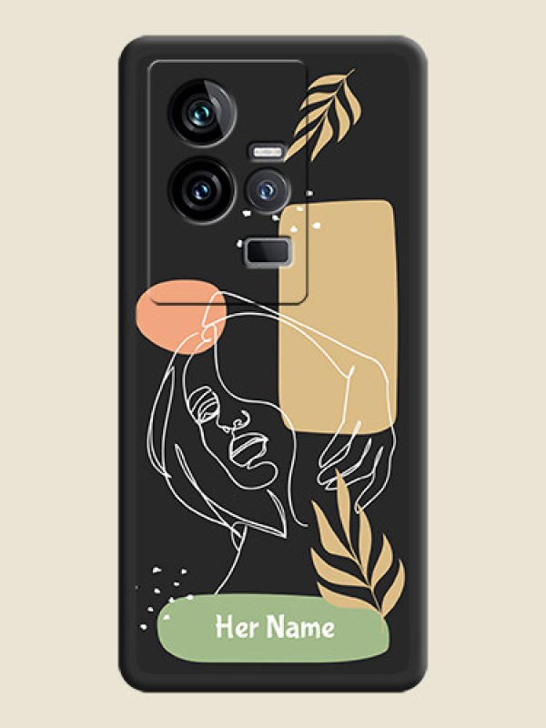 Custom Custom Text With Line Art Of Women & Leaves Design On Space Black Personalized Soft Matte Phone Covers -iQOO 11 5G - alternate view