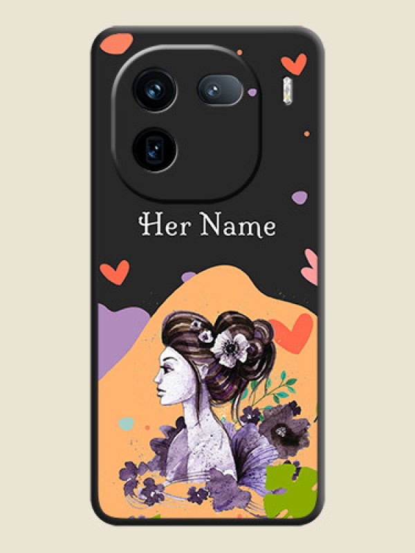Custom Namecase For Her With Fancy Lady Image On Space Black Custom Soft Matte Mobile Back Cover - iQOO 12 5G - alternate view