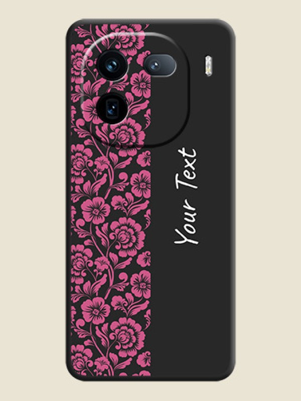 Custom Pink Floral Pattern Design With Custom Text On Space Black Custom Soft Matte Mobile Back Cover - iQOO 12 5G - alternate view