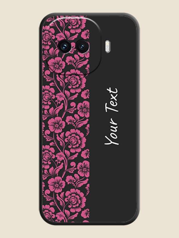 Custom Pink Floral Pattern Design With Custom Text On Space Black Custom Soft Matte Mobile Back Cover - iQOO 15R 5G - alternate view