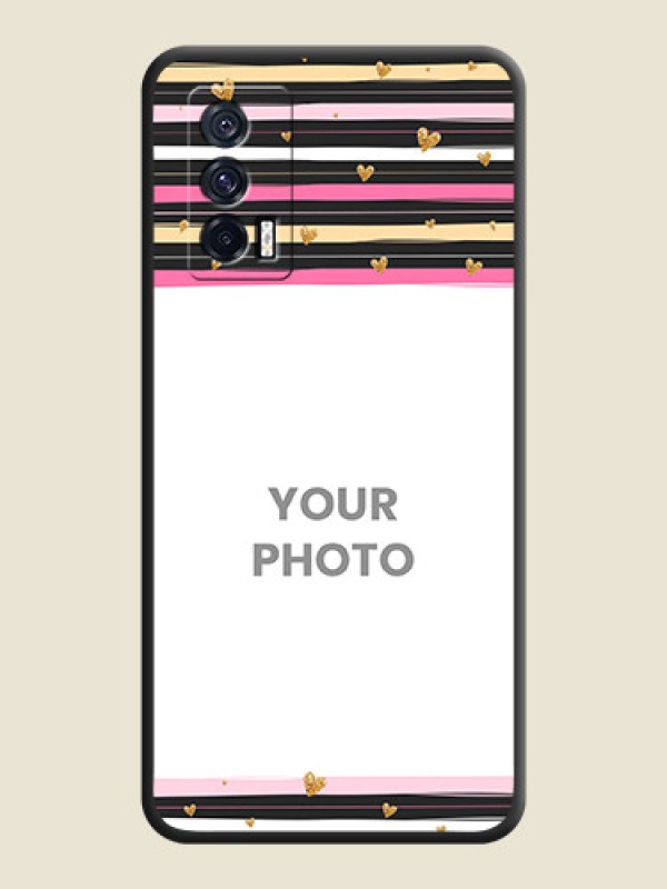 Custom Multicolor Lines and Golden Love Symbols Design on Photo on Space Black Soft Matte Mobile Cover - iQOO 7 - alternate view