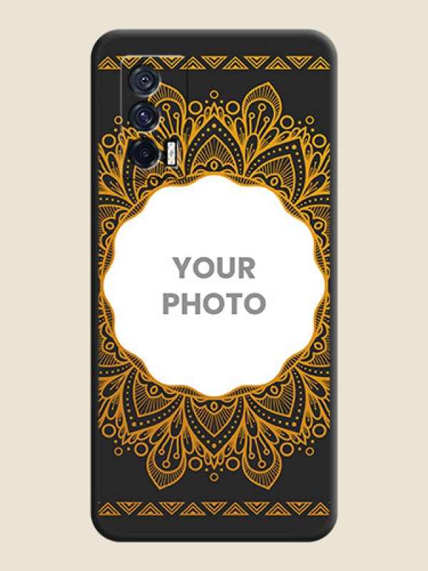 Custom Round Image with Floral Design on Photo on Space Black Soft Matte Mobile Cover - iQOO 7 - alternate view