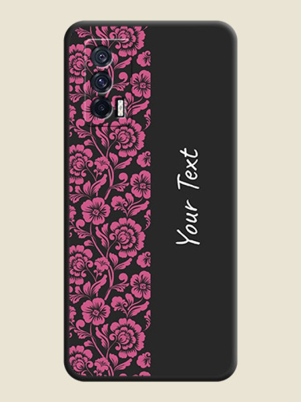 Custom Pink Floral Pattern Design With Custom Text On Space Black Personalized Soft Matte Phone Covers -Iqoo 7 5G - alternate view