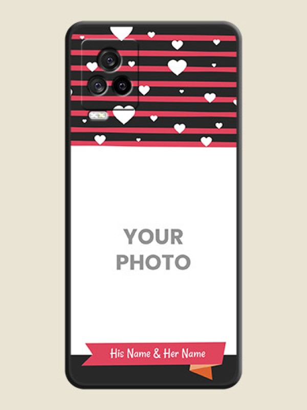 Custom White Color Love Symbols with Pink Lines Pattern on Space Black Custom Soft Matte Phone Cases - iQOO 7 Legend - alternate view