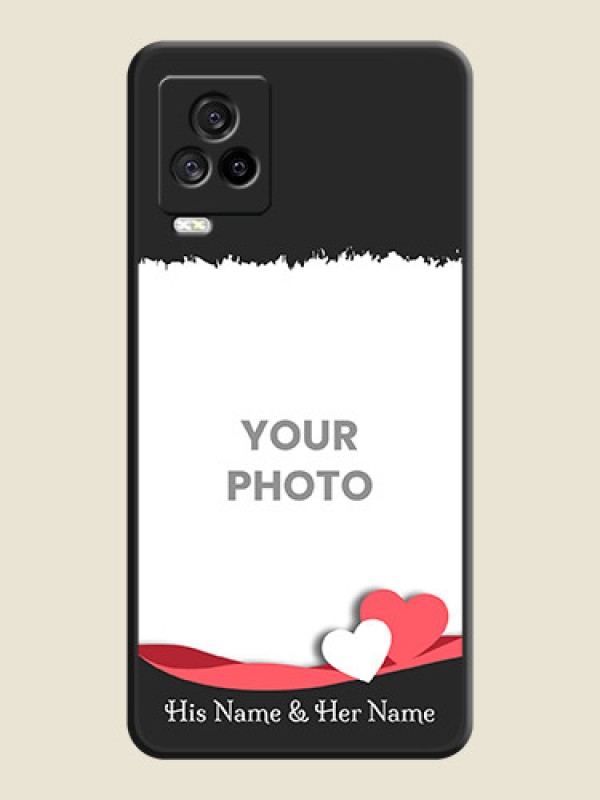 Custom Pin Color Love Shaped Ribbon Design with Text on Space Black Custom Soft Matte Phone Back Cover - iQOO 7 Legend - alternate view