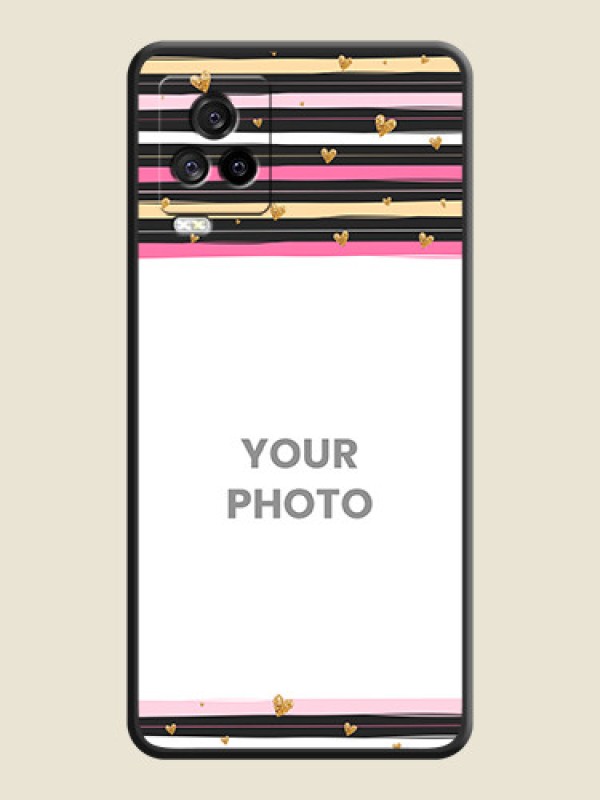 Custom Multicolor Lines and Golden Love Symbols Design on Photo on Space Black Soft Matte Mobile Cover - iQOO 7 Legend - alternate view