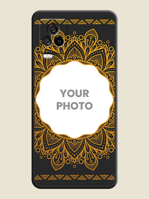 Custom Round Image with Floral Design on Photo on Space Black Soft Matte Mobile Cover - iQOO 7 Legend - alternate view