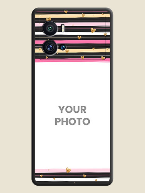 Custom Multicolor Lines and Golden Love Symbols Design on Photo on Space Black Soft Matte Mobile Cover - iQOO 9 Pro 5G - alternate view