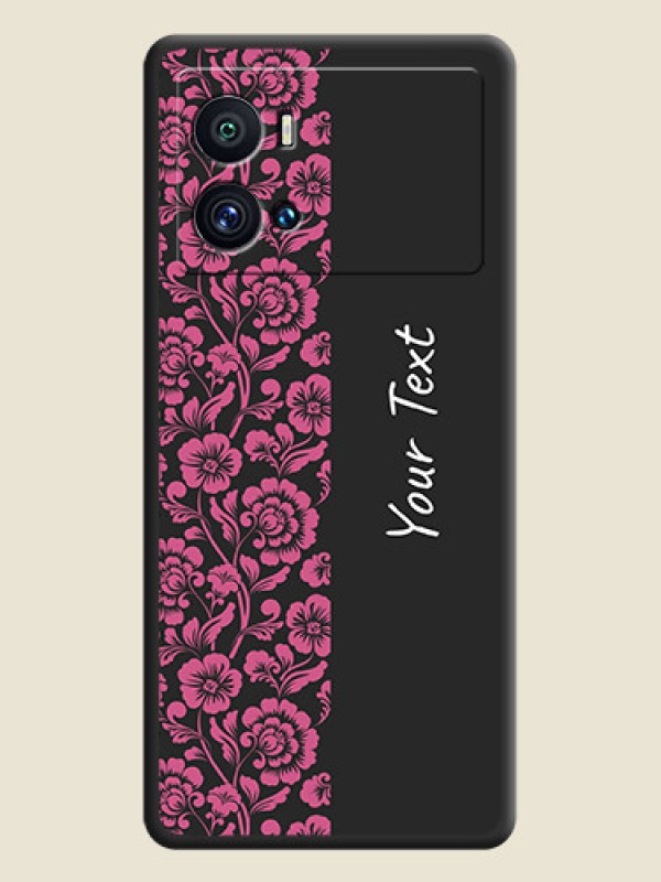 Custom Pink Floral Pattern Design With Custom Text On Space Black Personalized Soft Matte Phone Covers -Iqoo 9 Pro 5G - alternate view
