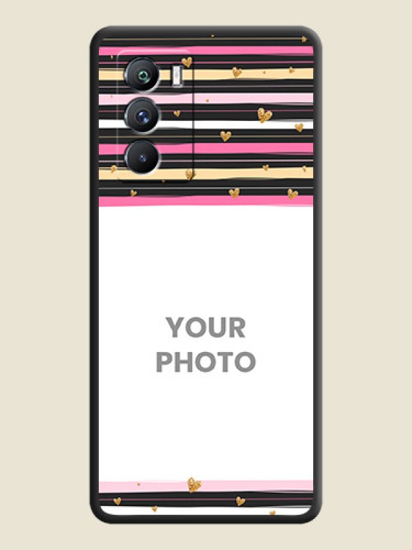 Custom Multicolor Lines and Golden Love Symbols Design on Photo on Space Black Soft Matte Mobile Cover - iQOO 9 Se 5G - alternate view