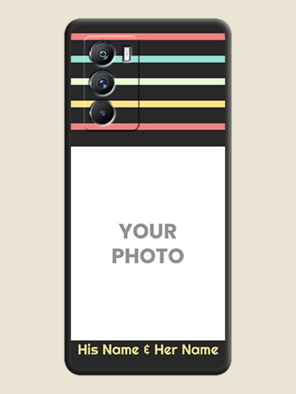 Custom Color Stripes with Photo and Text on Photo on Space Black Soft Matte Mobile Case - iQOO 9 Se 5G - alternate view
